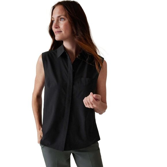 Athleta Everlasting Sleeveless Button Down Black Collared Shirt Size Large - Picture 1 of 7